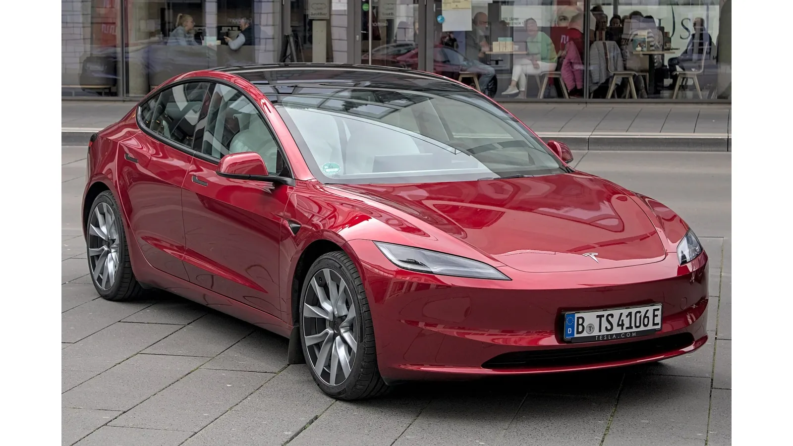 Tesla Model 3 front three-quarter view --- SeaTac CONRAC rental model gallery